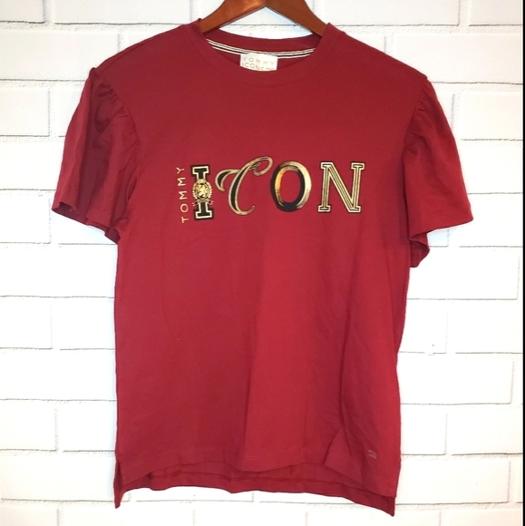 Tommy ICON‎ Red ruffle sleeve Graphic tee - Picture 1 of 10